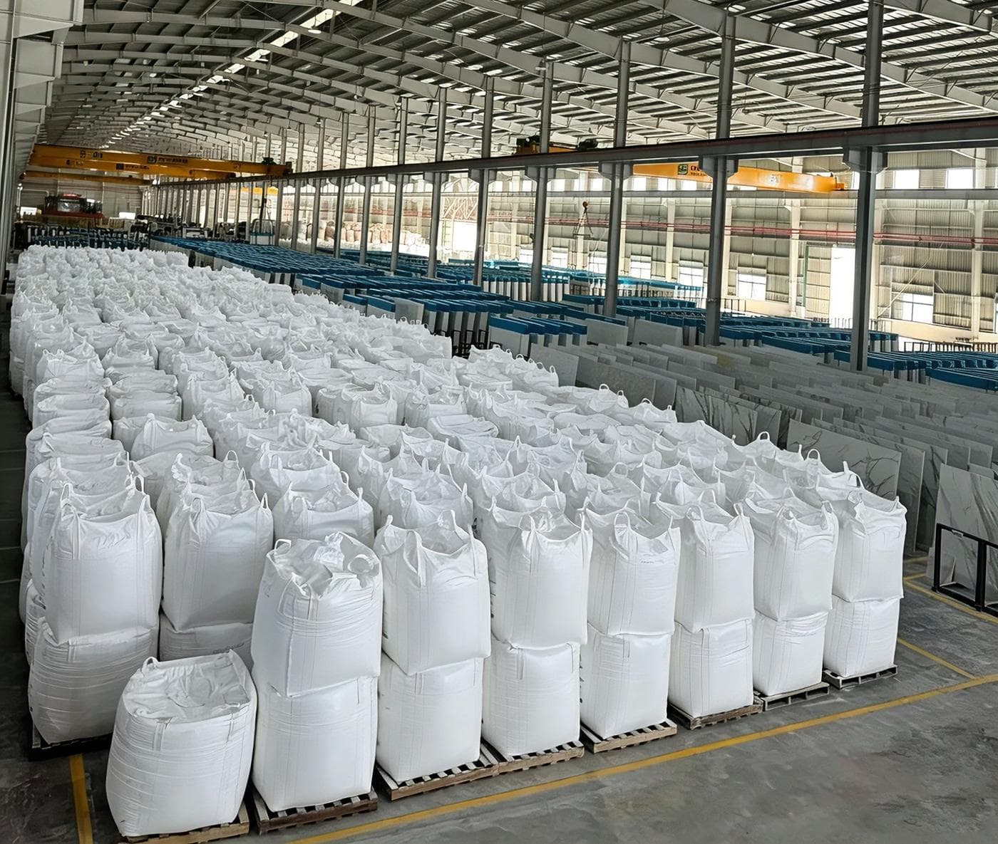 Finished Kantor KC Series calcium carbonate in FIBC jumbo bags, staged for shipment at the Northern Vietnam plant